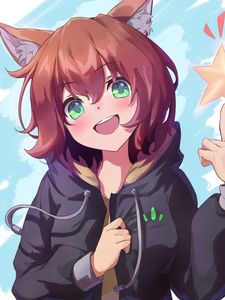 Preview wallpaper girl, neko, smile, anime, art