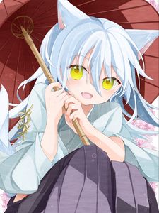 Preview wallpaper girl, neko, smile, umbrella, anime, art