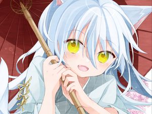 Preview wallpaper girl, neko, smile, umbrella, anime, art