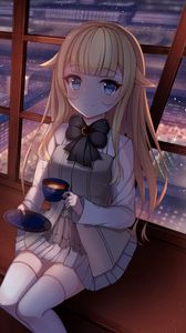 Preview wallpaper girl, neko, smile, tea party, anime