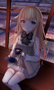 Preview wallpaper girl, neko, smile, tea party, anime