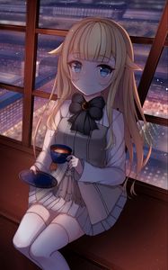 Preview wallpaper girl, neko, smile, tea party, anime