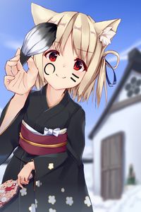 Preview wallpaper girl, neko, smile, kimono, anime