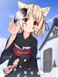 Preview wallpaper girl, neko, smile, kimono, anime