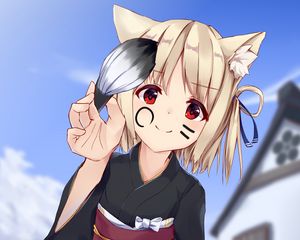 Preview wallpaper girl, neko, smile, kimono, anime