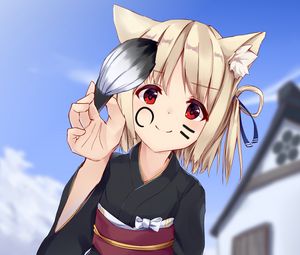 Preview wallpaper girl, neko, smile, kimono, anime