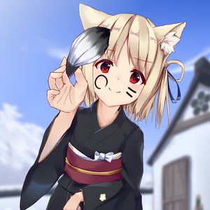 Preview wallpaper girl, neko, smile, kimono, anime