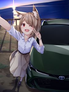 Preview wallpaper girl, neko, smile, gesture, selfie, anime