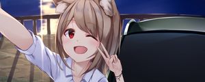 Preview wallpaper girl, neko, smile, gesture, selfie, anime