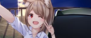 Preview wallpaper girl, neko, smile, gesture, selfie, anime