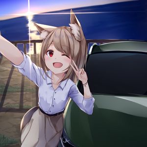 Preview wallpaper girl, neko, smile, gesture, selfie, anime