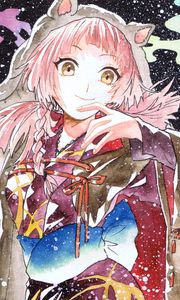 Preview wallpaper girl, neko, smile, snow, watercolor, anime
