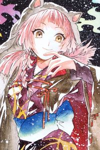 Preview wallpaper girl, neko, smile, snow, watercolor, anime