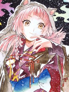 Preview wallpaper girl, neko, smile, snow, watercolor, anime