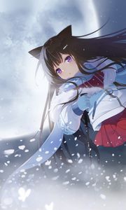 Preview wallpaper girl, neko, snow, anime