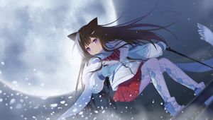 Preview wallpaper girl, neko, snow, anime