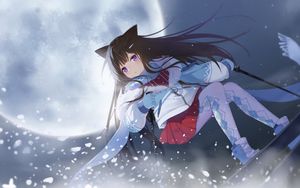 Preview wallpaper girl, neko, snow, anime
