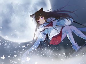 Preview wallpaper girl, neko, snow, anime