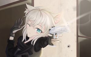 Preview wallpaper girl, neko, soldier, gun, shot, anime