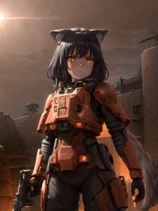 Preview wallpaper girl, neko, soldier, weapon, anime