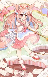 Preview wallpaper girl, neko, staff, marshmallow, anime, art