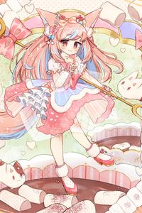 Preview wallpaper girl, neko, staff, marshmallow, anime, art