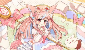 Preview wallpaper girl, neko, staff, marshmallow, anime, art