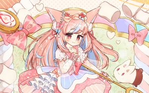 Preview wallpaper girl, neko, staff, marshmallow, anime, art