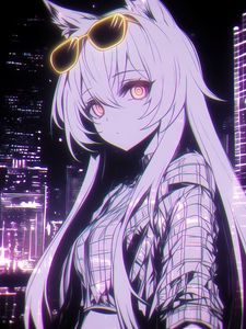 Preview wallpaper girl, neko, sunglasses, art, anime, purple