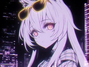 Preview wallpaper girl, neko, sunglasses, art, anime, purple