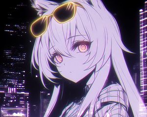 Preview wallpaper girl, neko, sunglasses, art, anime, purple