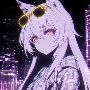 Preview wallpaper girl, neko, sunglasses, art, anime, purple