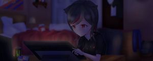 Preview wallpaper girl, neko, tablet, artist, night, anime