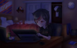 Preview wallpaper girl, neko, tablet, artist, night, anime