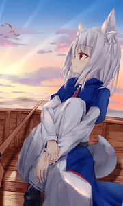 Preview wallpaper girl, neko, tail, boat, anime