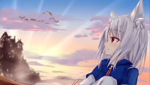 Preview wallpaper girl, neko, tail, boat, anime