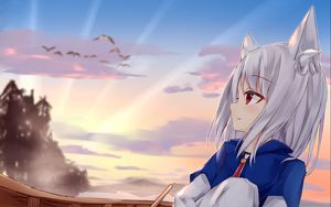 Preview wallpaper girl, neko, tail, boat, anime