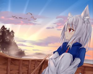 Preview wallpaper girl, neko, tail, boat, anime