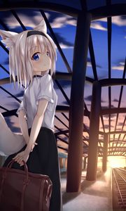 Preview wallpaper girl, neko, tail, bag, anime