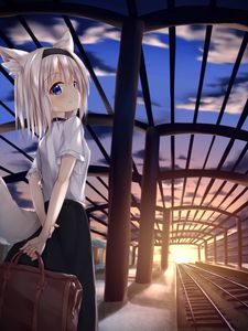 Preview wallpaper girl, neko, tail, bag, anime