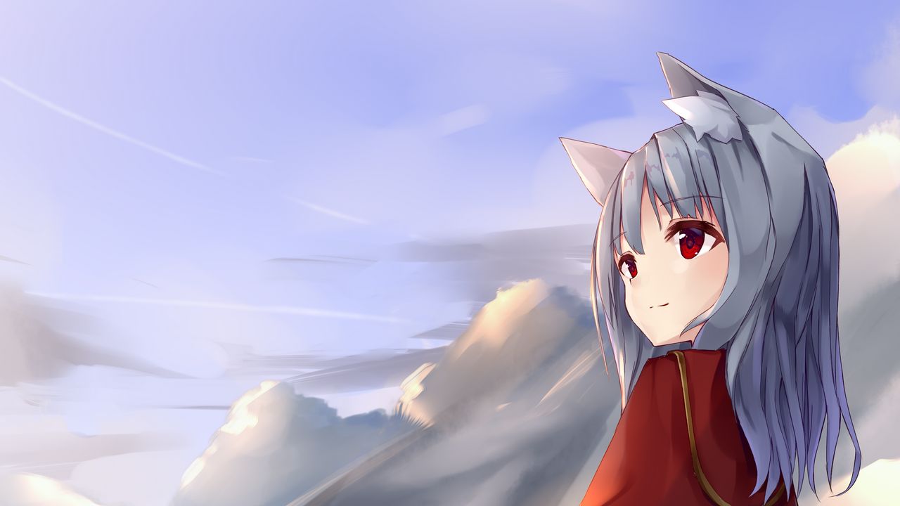 Wallpaper girl, neko, tail, winter, anime