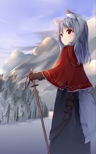 Preview wallpaper girl, neko, tail, winter, anime