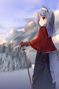Preview wallpaper girl, neko, tail, winter, anime