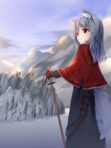 Preview wallpaper girl, neko, tail, winter, anime