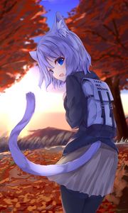 Preview wallpaper girl, neko, tail, backpack, anime