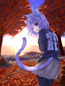 Preview wallpaper girl, neko, tail, backpack, anime