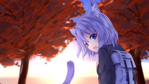 Preview wallpaper girl, neko, tail, backpack, anime