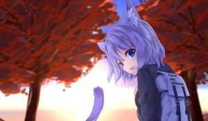 Preview wallpaper girl, neko, tail, backpack, anime