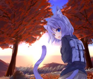 Preview wallpaper girl, neko, tail, backpack, anime