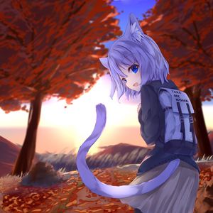 Preview wallpaper girl, neko, tail, backpack, anime